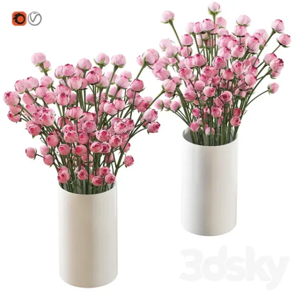 3DSky - Bouquet of Small Pink Shrub Roses in a White Vase 2