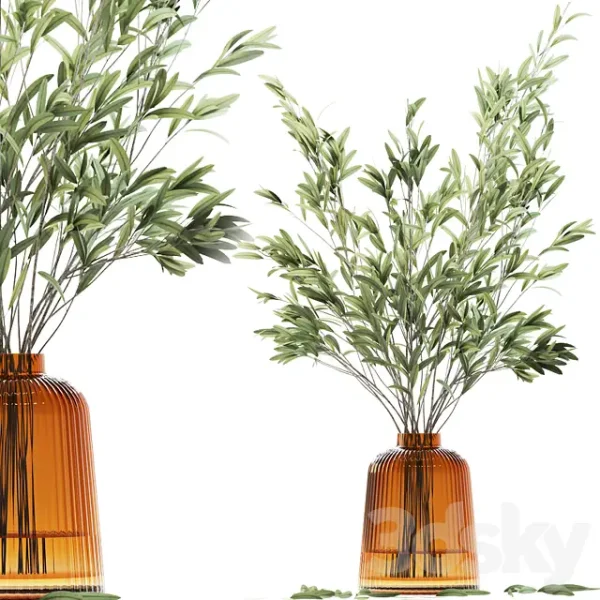3DSky - Olive Stems in Yellow Glass Vase with Water