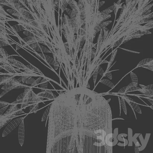 3DSky - Olive Stems in Yellow Glass Vase with Water - Image 3