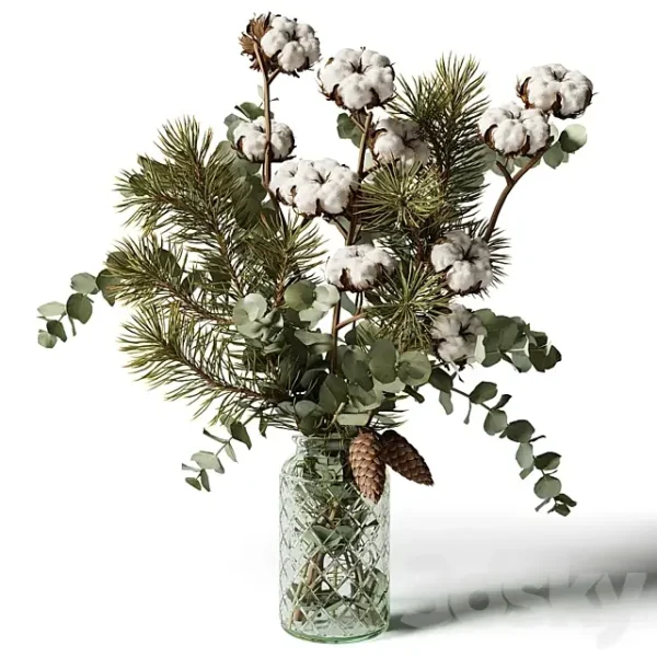 3DSky - Pine and Cotton in a Glass Vase