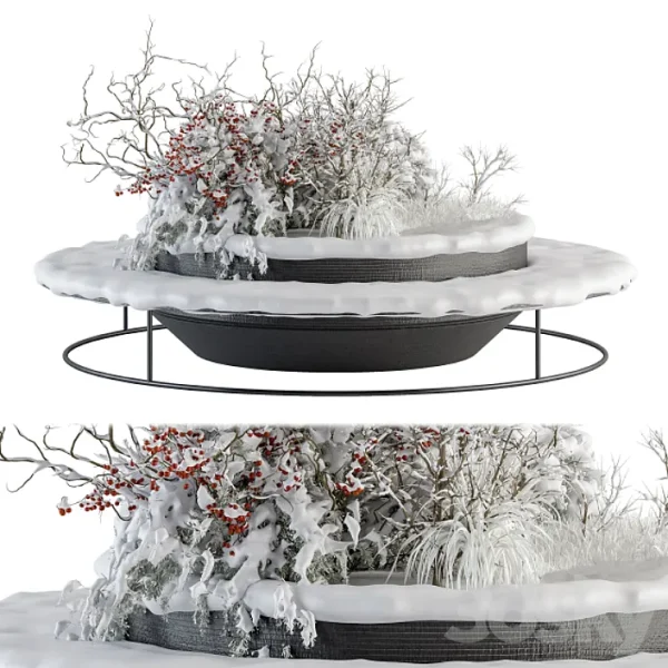 3DSky - Urban Furniture Snowy Bench with Plants Set 15