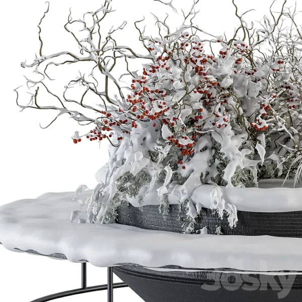 3DSky - Urban Furniture Snowy Bench with Plants Set 15 - Image 2