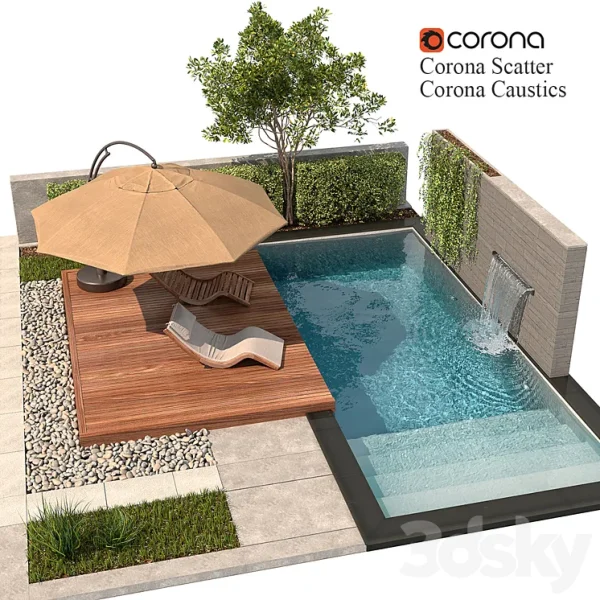 3DSky - Backyard with Pool & Plants & Furniture - Image 2
