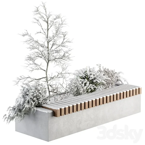 3DSky - Urban Furniture Snowy Bench with Plants Set 32