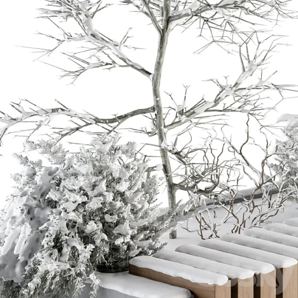 3DSky - Urban Furniture Snowy Bench with Plants Set 32 - Image 3