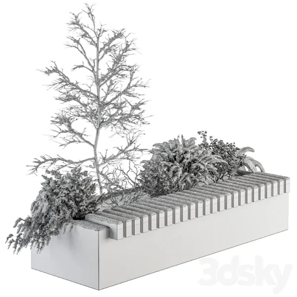 3DSky - Urban Furniture Snowy Bench with Plants Set 32 - Image 5