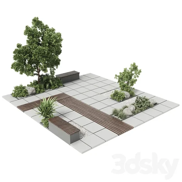 3DSky - Urban Furniture Green Benches With Plants 30 - Image 2