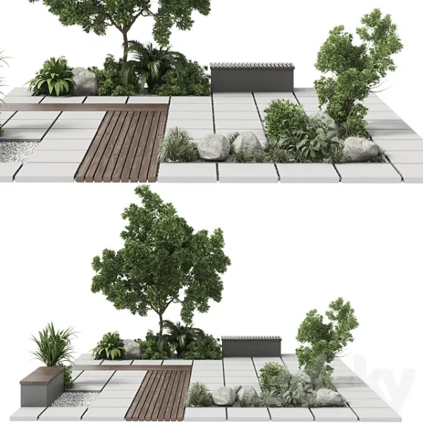 3DSky - Urban Furniture Green Benches With Plants 30
