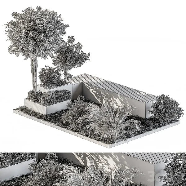 3DSky - Urban Furniture Bench with Plants Set 43 - Image 4