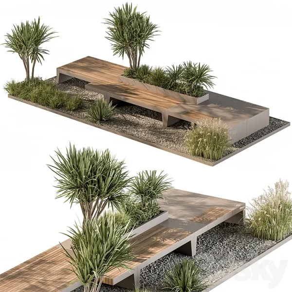 3DSky - Urban Furniture Bench with Plants Set 42