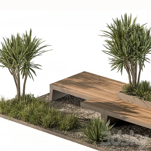 3DSky - Urban Furniture Bench with Plants Set 42 - Image 2