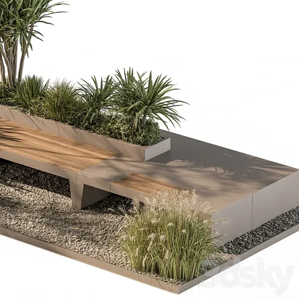 3DSky - Urban Furniture Bench with Plants Set 42 - Image 3