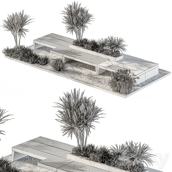 3DSky - Urban Furniture Bench with Plants Set 42 - Image 4