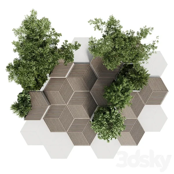 3DSky - Urban Environment Urban Furniture Green Benches With Tree 42 - Image 2