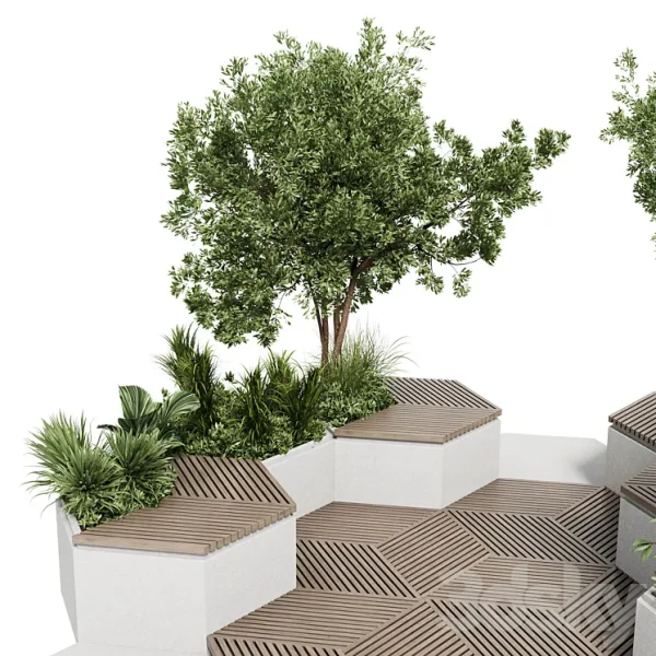 3DSky - Urban Environment Urban Furniture Green Benches With Tree 42 - Image 3