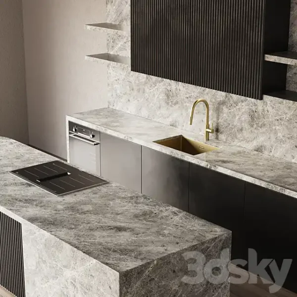 3DSky - Modern Style Kitchen with Island Kitchen - Image 3