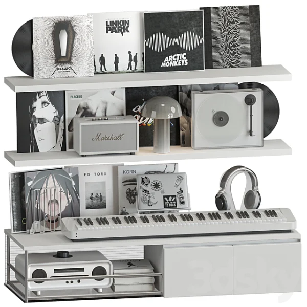 3DSky - Shelf with Vinyl Records and Music Equipment