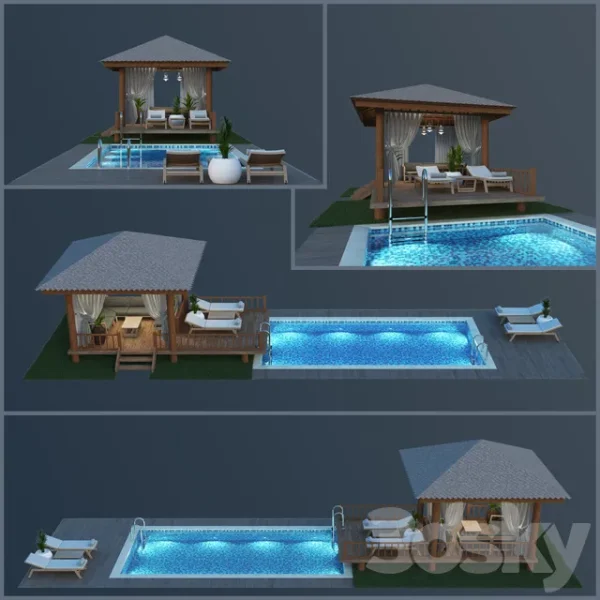 3DSky - Wooden Gazebo Amp Swimming Pool