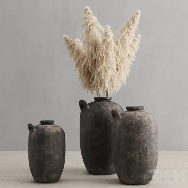 3DSky - Pampas Grass and Vases Rh 19 Th C