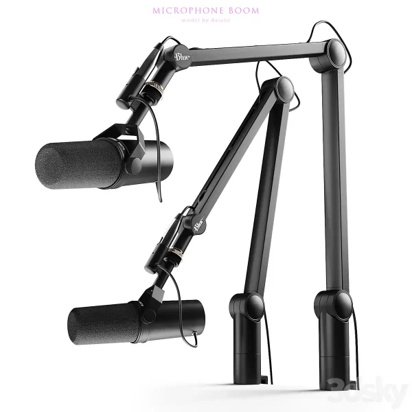 3DSky - Microphone Shure & Boom Arm Blue - Image 2