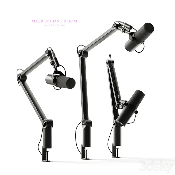 3DSky - Microphone Shure & Boom Arm Blue - Image 4