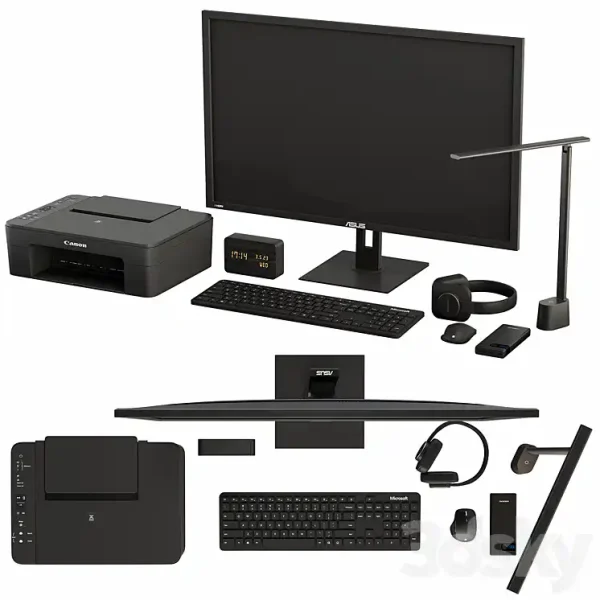 3DSky - Black Desktop Accessory Set 01
