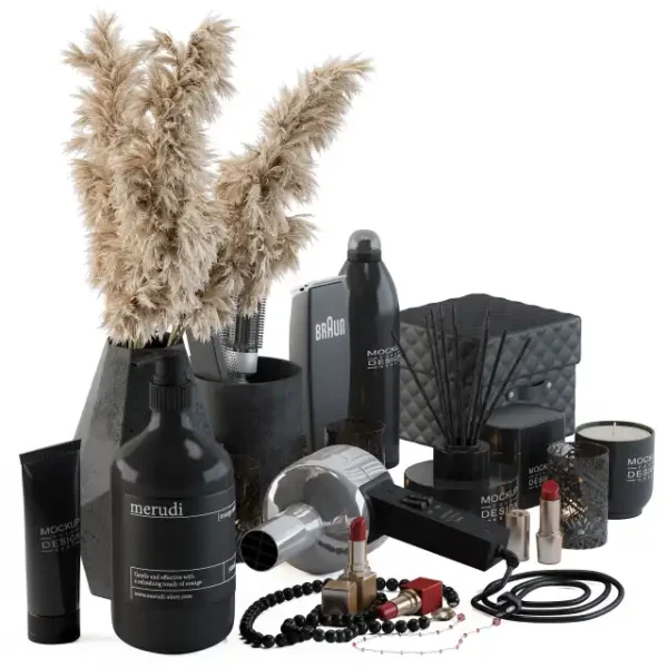 3DSky - Bathroom Decor Set 05 Black Set with Pampas Plant