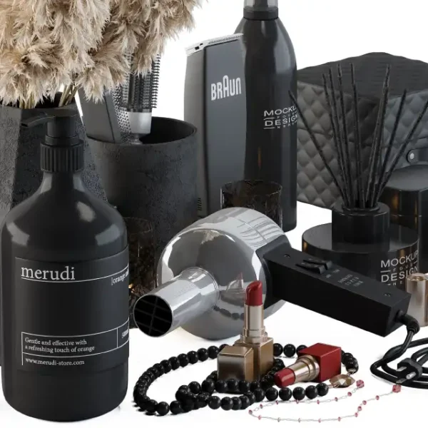 3DSky - Bathroom Decor Set 05 Black Set with Pampas Plant - Image 2
