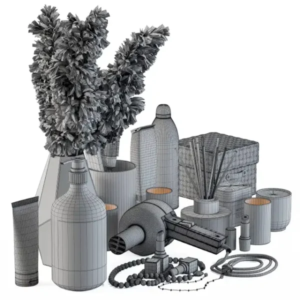 3DSky - Bathroom Decor Set 05 Black Set with Pampas Plant - Image 5
