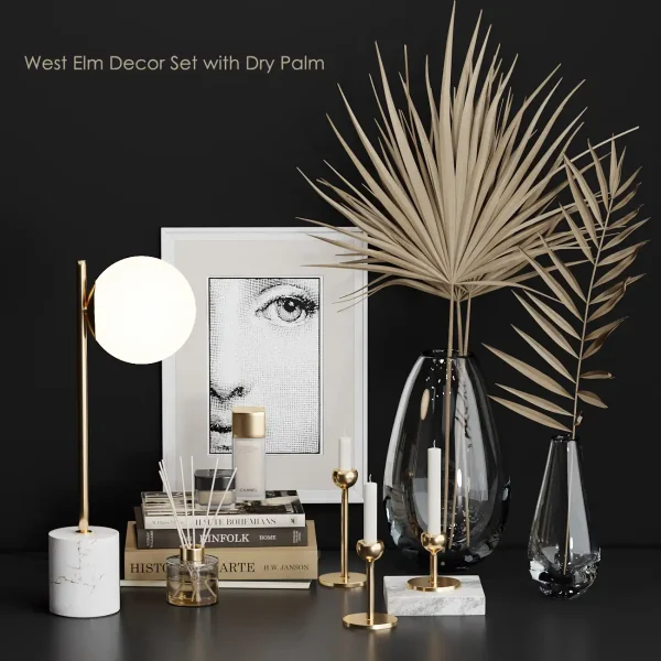3DSky - West Elm Decor Set with Dry Palm