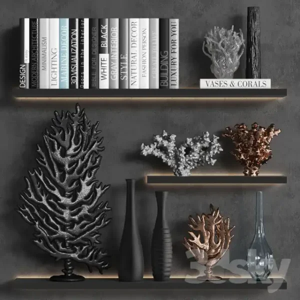 3DSky - Decorative Set of Coral Books and Vases