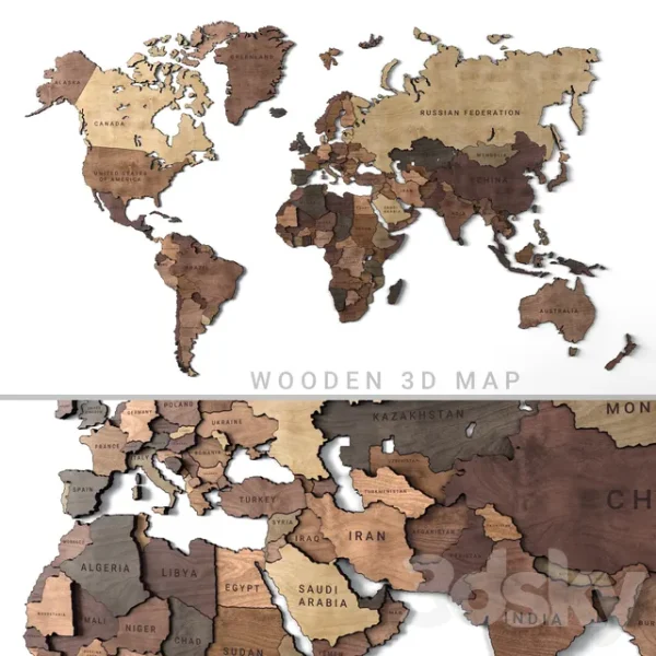 3DSky - Wooden Panel World Map 2 - Image 2