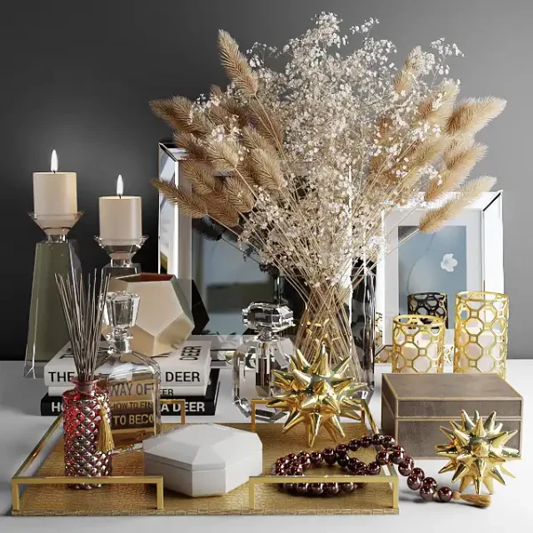 3DSky - Decorative Set with a Bouquet of White Flowers and Dry Grass