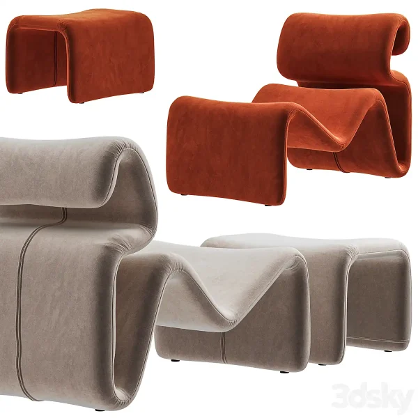 3DSky - Artilleriet Etcetera Fabric Lounge Chair and Footstool - Image 2
