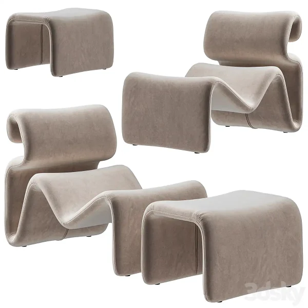 3DSky - Artilleriet Etcetera Fabric Lounge Chair and Footstool - Image 4
