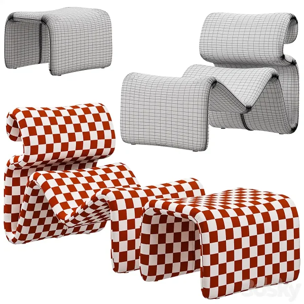 3DSky - Artilleriet Etcetera Fabric Lounge Chair and Footstool - Image 5
