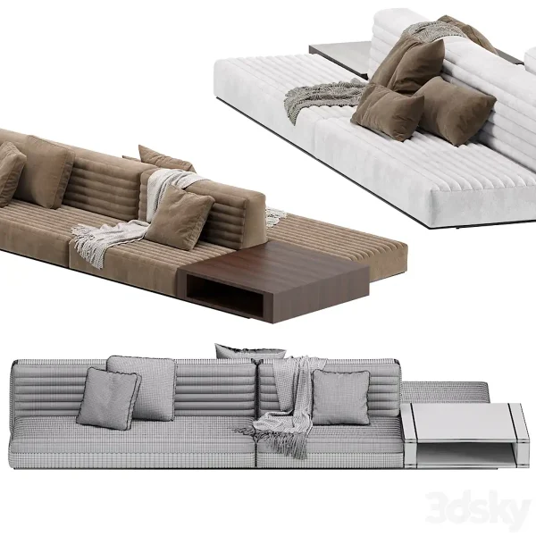 3DSky - Minotti Roger Modular Sofa 2 Version Leather & Velvet - Image 4