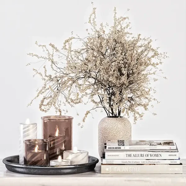 3DSky - Decorative Set 14 Candles and Branches in Concrete Vase