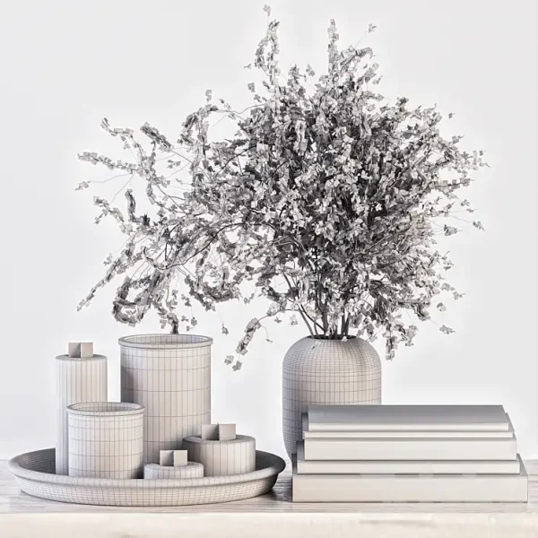 3DSky - Decorative Set 14 Candles and Branches in Concrete Vase - Image 5