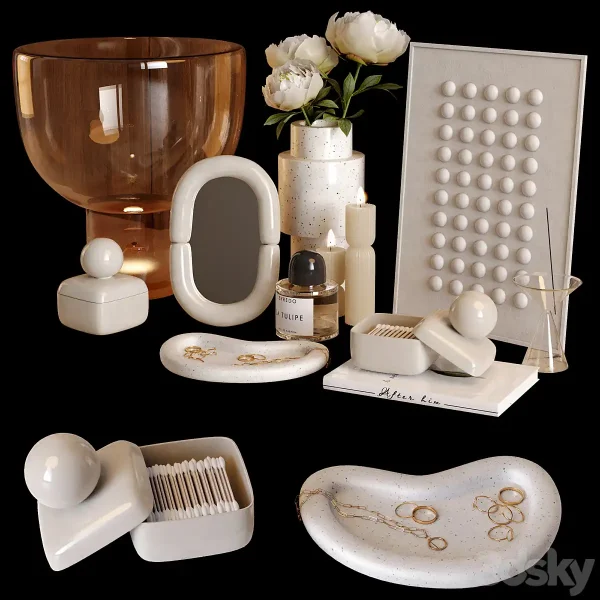 3DSky - Beige Decor Set with Peony Flowers
