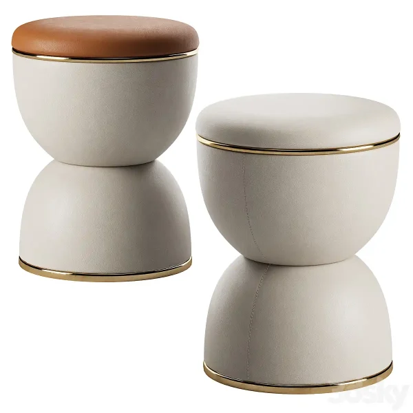 3DSky - Hourglass Shaped Leather Pouffe Cesare