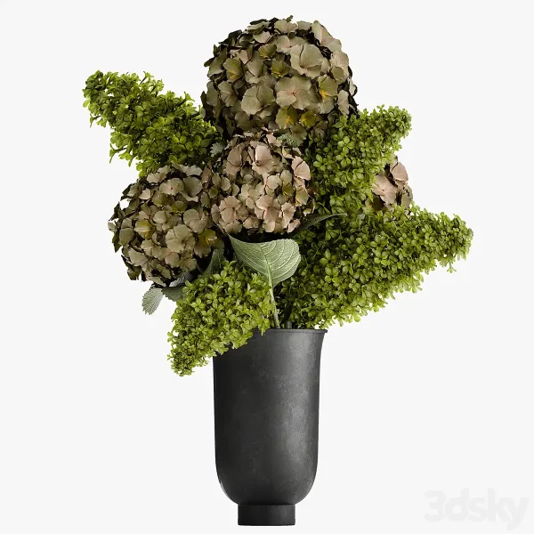 3DSky - Beautiful Modern Bouquet Of Green Flowers In A Black Vase 169