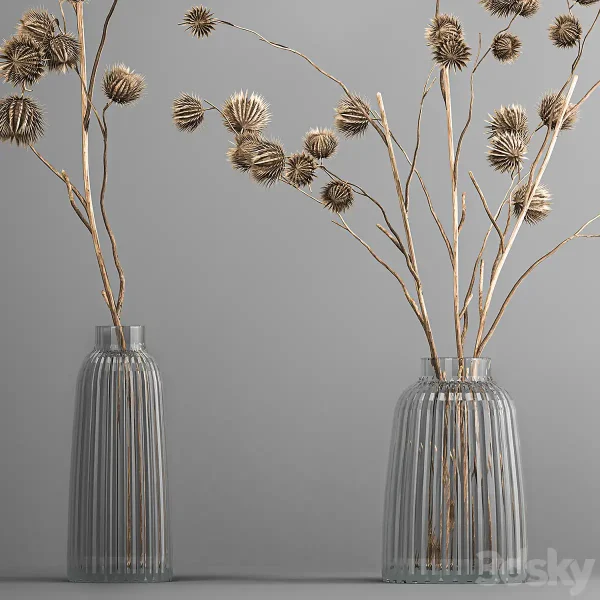 3DSky - Bouquet Of Dried Flowers In A Vase With Branches Of Dry Thorns Thistle 182 - Image 2