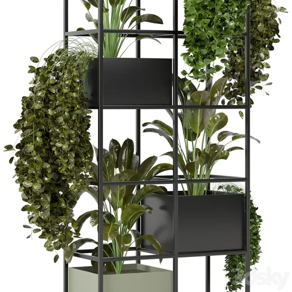 3DSky - Indoor Plants In Rusty Concrete Pot On Metal Shelf Set 122 - Image 2