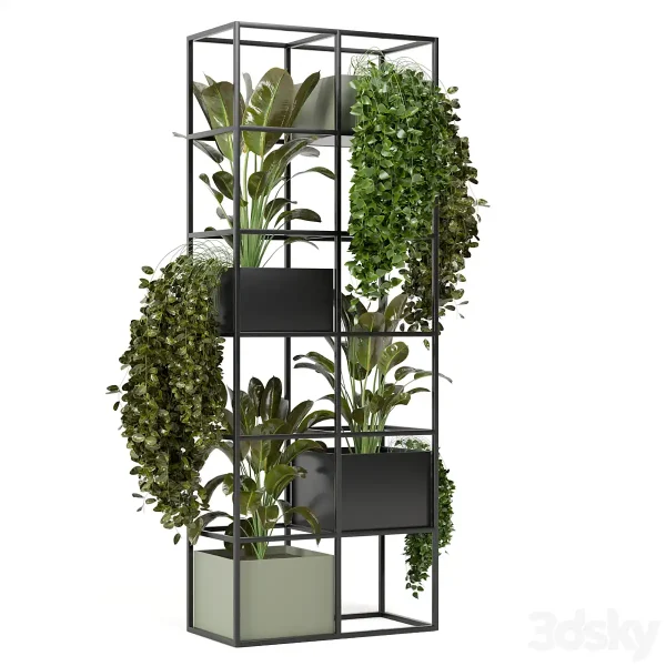 3DSky - Indoor Plants In Rusty Concrete Pot On Metal Shelf Set 122 - Image 3