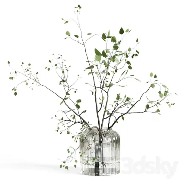3DSky - Branches Plant with Galss Vase White Bouquet 22