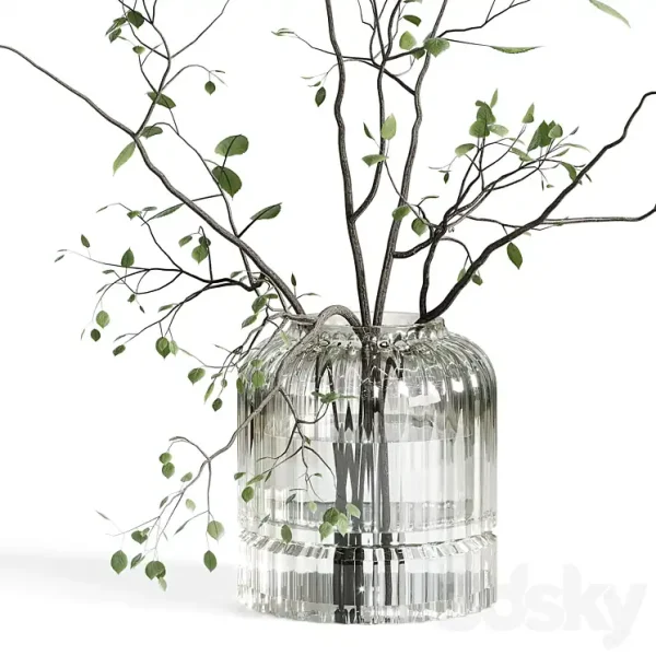 3DSky - Branches Plant with Galss Vase White Bouquet 22 - Image 2