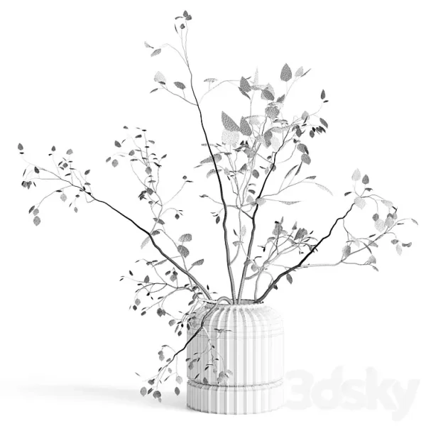 3DSky - Branches Plant with Galss Vase White Bouquet 22 - Image 4