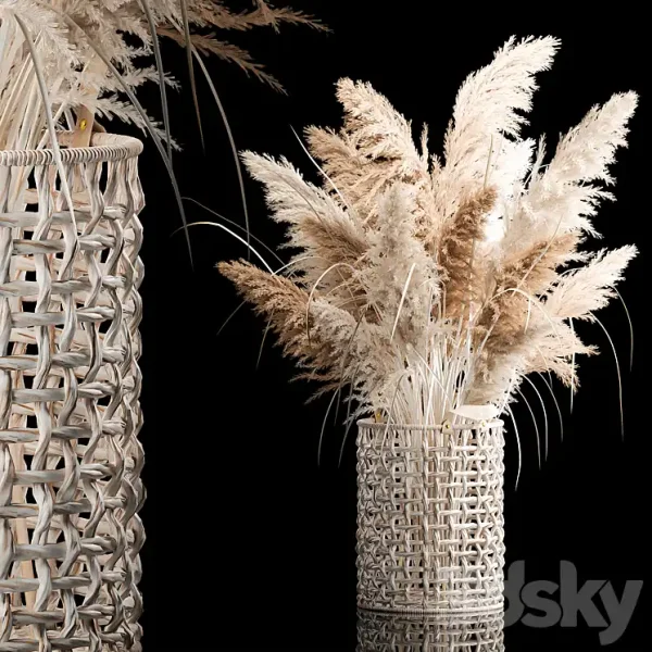 3DSky - Bouquet of White Dried Flowers in a Wicker Basket