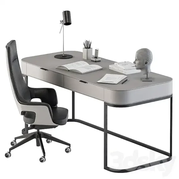 3DSky - Gray and Black Writing Desk Office Set 180